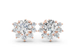 Rose gold Cluster Round Diamond Stud Earrings with White Gold Band and Four-Prong Setting