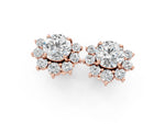 Rose gold Cluster Round Diamond Stud Earrings with White Gold Band and Four-Prong Setting_1