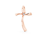 Rose gold Curved Cross Pendant with Round Diamond in Bezel Setting
