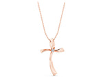Rose gold Curved Cross Pendant with Round Diamond in Bezel Setting_1