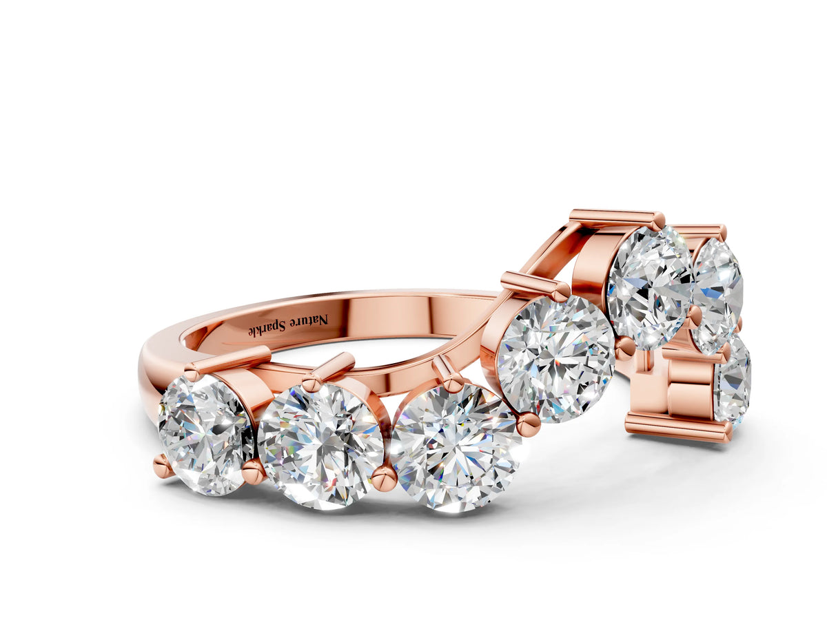 Rose gold Curved Diamond Cluster Band - Round Stones, Split Shank, Prong Setting