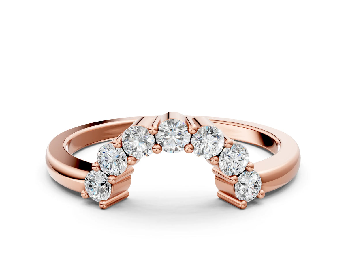 Rose gold Curved Round Diamond Pave Band with Prong Setting