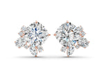 Rose gold Cushion Cut Diamond Floral Stud Earrings with Multi-Shape Accents