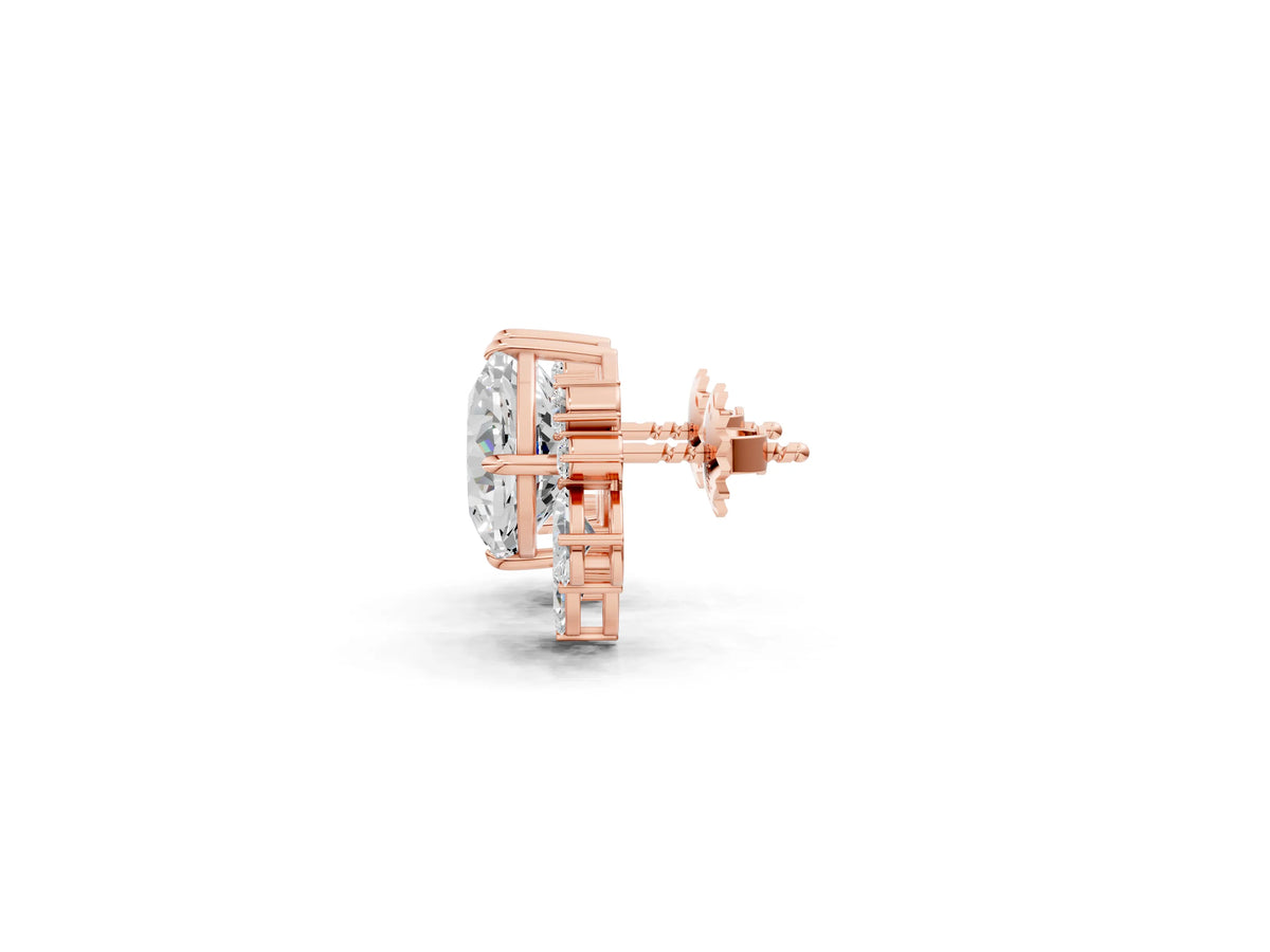 Rose gold Cushion Cut Diamond Floral Stud Earrings with Multi-Shape Accents_1