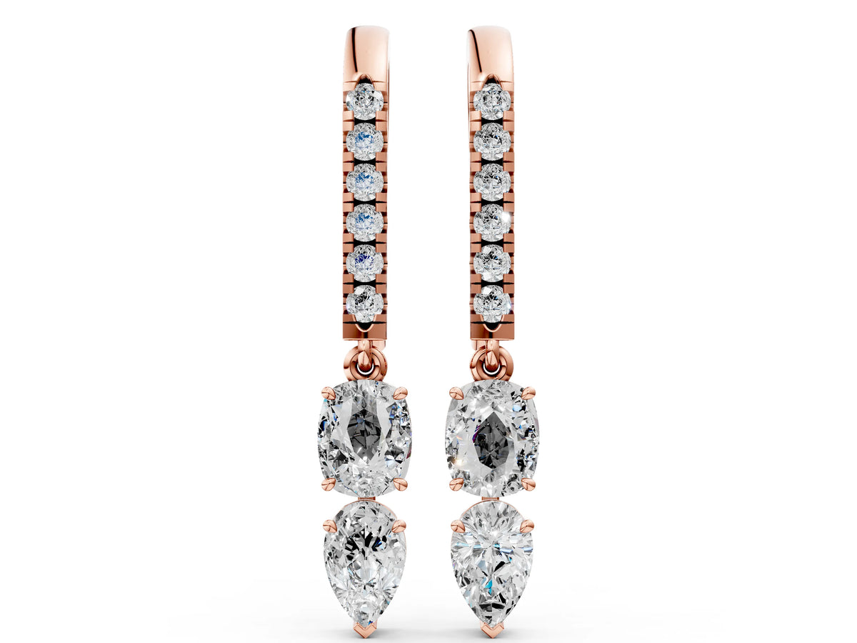 Rose gold Cushion Cut Diamond Multi-Shape Drop Earrings