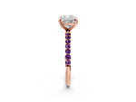 Rose gold Cushion Cut Diamond Solitaire Ring with Round Amethyst Pavé Band and Prong Setting_2
