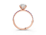 Rose gold Cushion Cut Diamond Solitaire Ring with Round Amethyst Pavé Band and Prong Setting_3