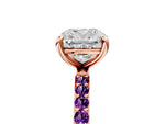 Rose gold Cushion Cut Diamond Solitaire Ring with Round Amethyst Pavé Band and Prong Setting_5