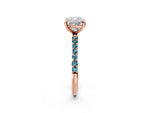 Rose gold Cushion Cut Diamond Solitaire Ring with Round Blue Topaz Pavé Band and Prong Setting_2