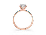 Rose gold Cushion Cut Diamond Solitaire Ring with Round Blue Topaz Pavé Band and Prong Setting_3