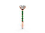 Rose gold Cushion Cut Diamond Solitaire Ring with Round Emerald Pavé Band and Prong Setting_2