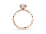 Rose gold Cushion Cut Diamond Solitaire Ring with Round Emerald Pavé Band and Prong Setting_3