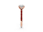 Rose gold Cushion Cut Diamond Solitaire Ring with Round Ruby Pavé Band and Prong Setting_2