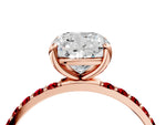 Rose gold Cushion Cut Diamond Solitaire Ring with Round Ruby Pavé Band and Prong Setting_4