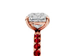 Rose gold Cushion Cut Diamond Solitaire Ring with Round Ruby Pavé Band and Prong Setting_5