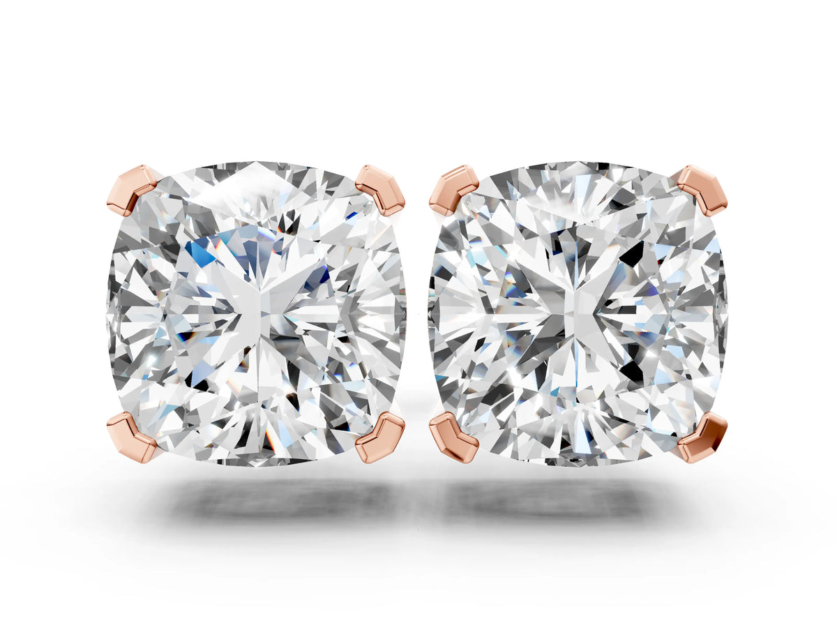 Rose gold Cushion Cut Diamond Stud Earrings