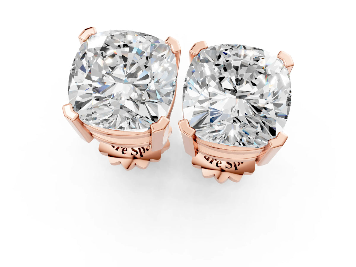 Rose gold Cushion Cut Diamond Stud Earrings_1