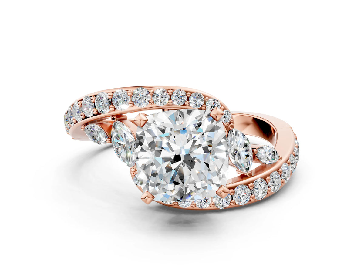 Rose gold Cushion Cut Solitaire with Pavé Twist Band and Four-Prong Setting