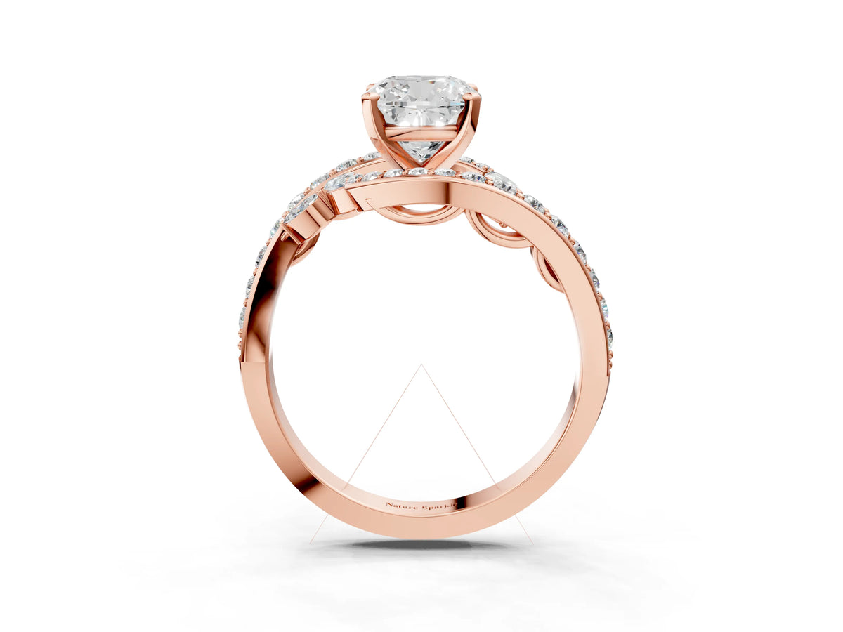 Rose gold Cushion Cut Solitaire with Pavé Twist Band and Four-Prong Setting_3