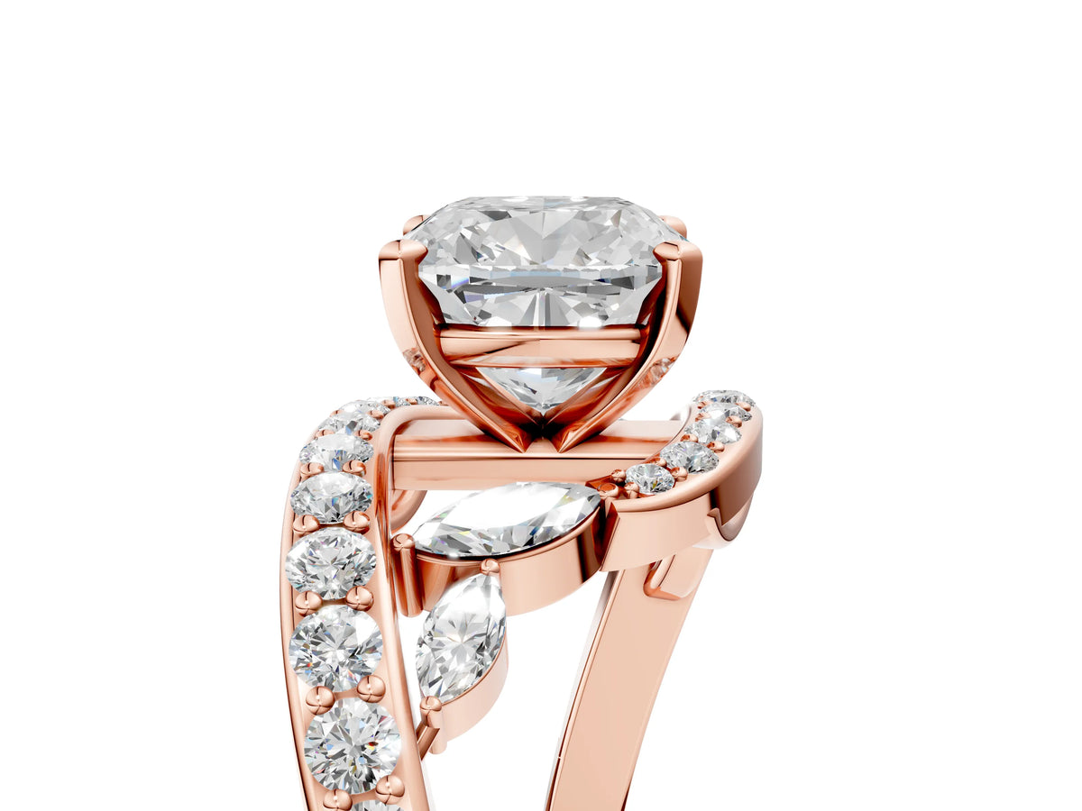 Rose gold Cushion Cut Solitaire with Pavé Twist Band and Four-Prong Setting_5