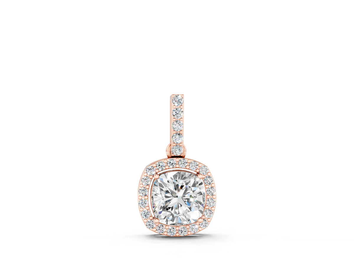 Rose gold Cushion Halo Diamond Pendant with Prong Setting