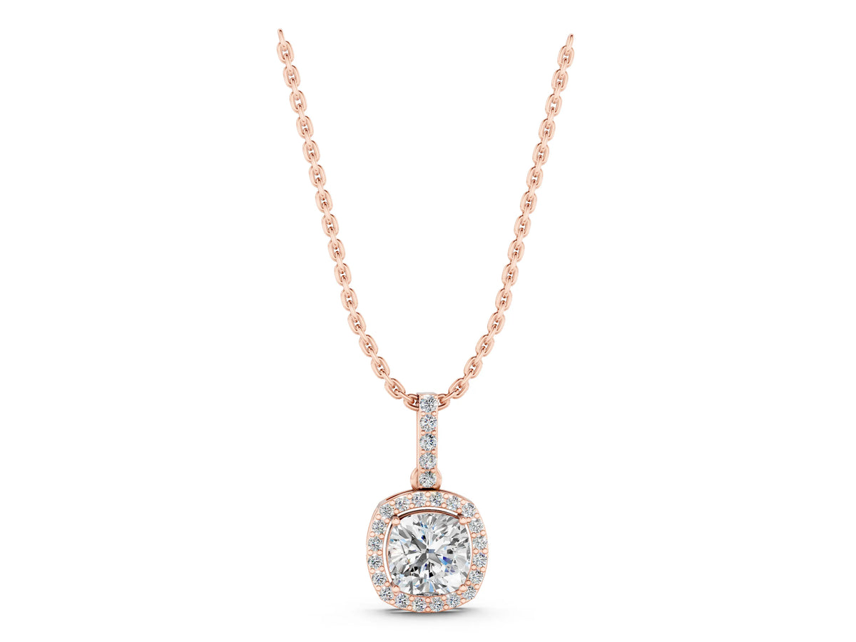 Rose gold Cushion Halo Diamond Pendant with Prong Setting_1