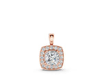 Rose gold Cushion Halo Pendant with Round Diamond and Four-Prong Setting