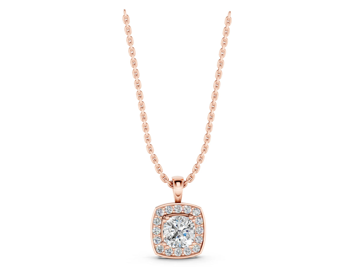 Rose gold Cushion Halo Pendant with Round Diamond and Four-Prong Setting_1