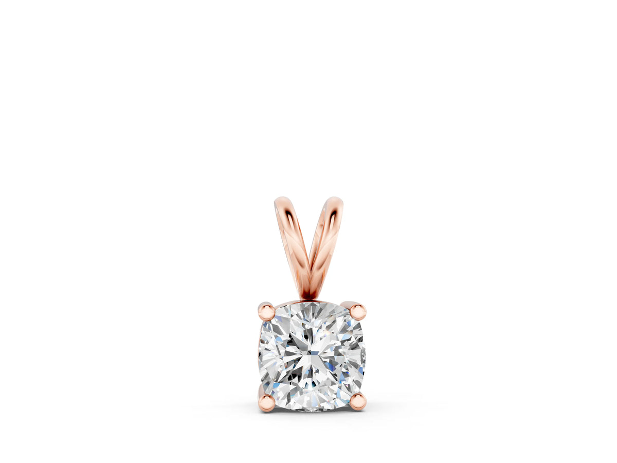 Rose gold Cushion Solitaire Diamond Prong Pendant