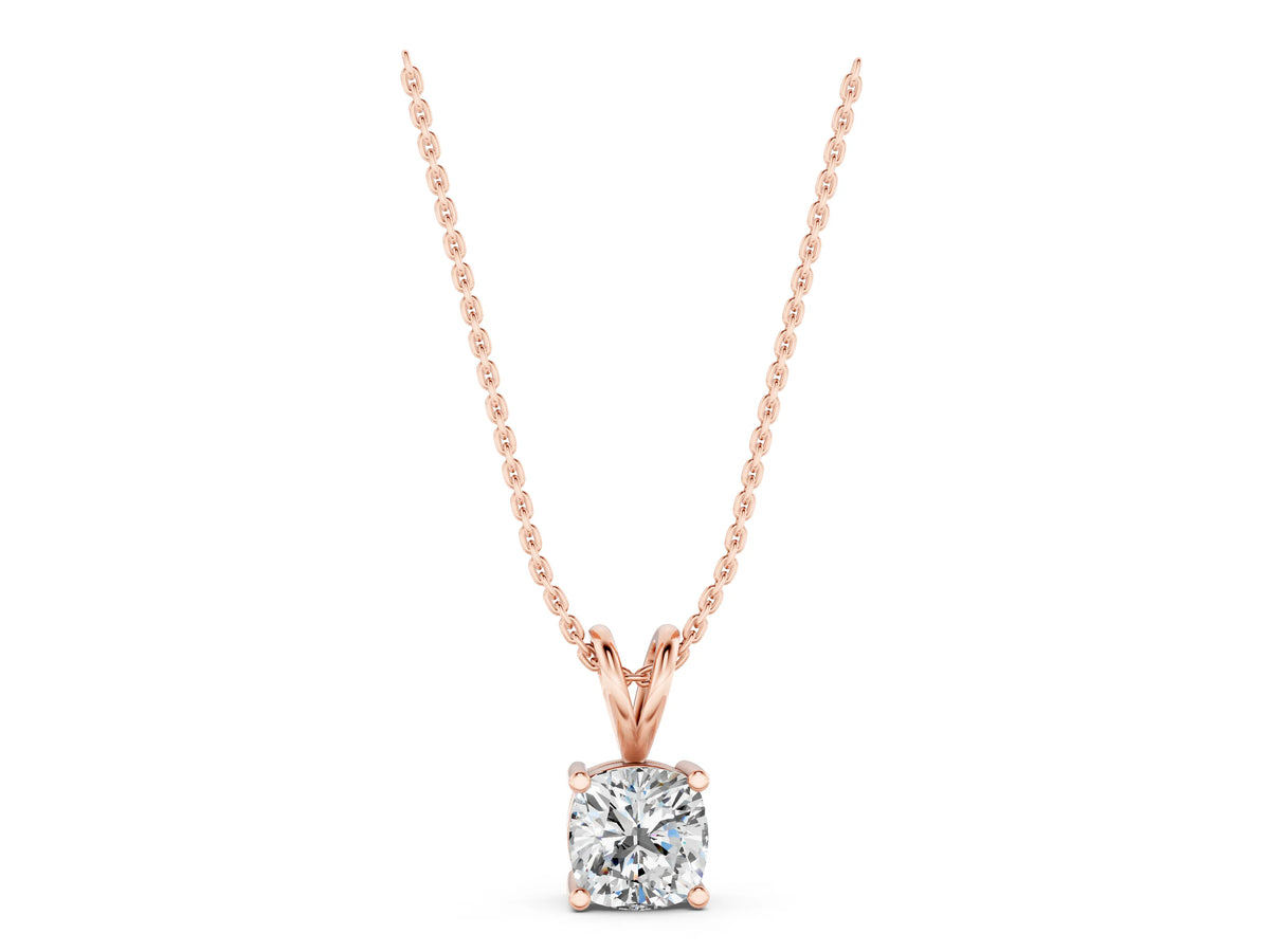 Rose gold Cushion Solitaire Diamond Prong Pendant_1