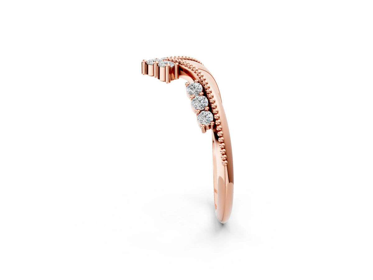 Rose gold Diamond Chevron Milgrain Band with Round Cut Stones and Prong Setting_2