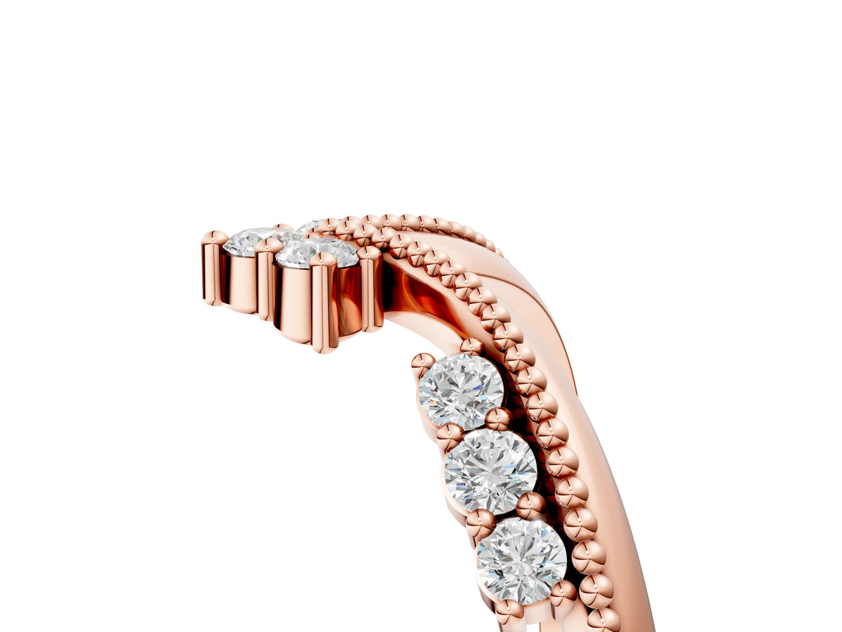 Rose gold Diamond Chevron Milgrain Band with Round Cut Stones and Prong Setting_5