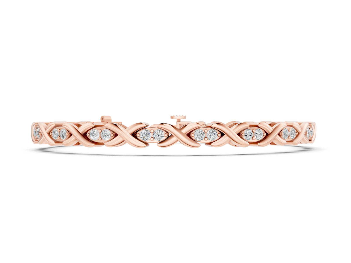 Rose gold Diamond Round Cut X-Link Tennis Bracelet with Prong Setting