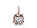 Rose gold Double Halo Round Diamond Pendant with Pavé Setting and Prong Setting