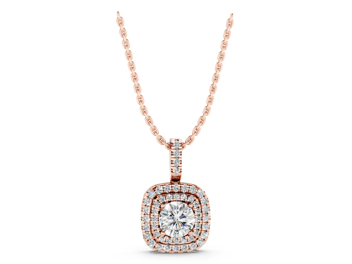 Rose gold Double Halo Round Diamond Pendant with Pavé Setting and Prong Setting_1
