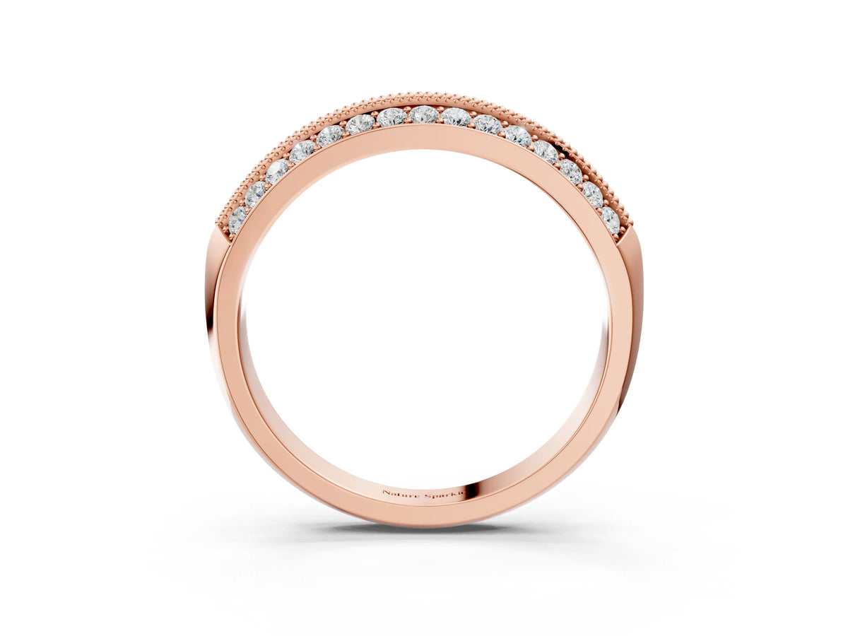 Rose gold Double Row Pavé Round Diamond White Gold Band with Shared Prong Setting_3