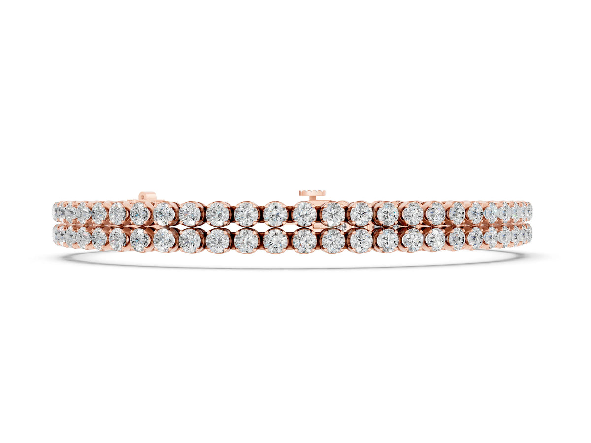 Rose gold Double Row Round Diamond Tennis Bracelet with Prong Setting