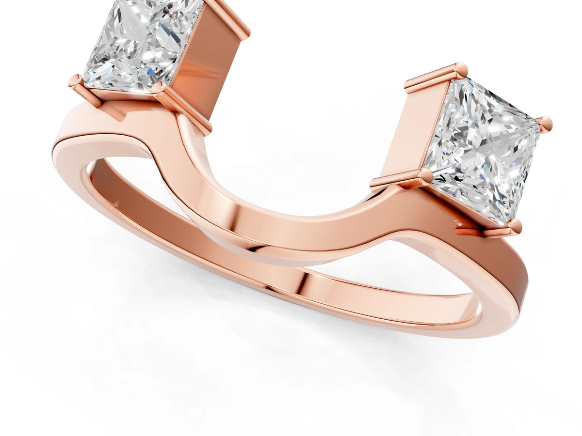 Rose gold Dual Round Diamond Open Band Ring with Prong Setting_1
