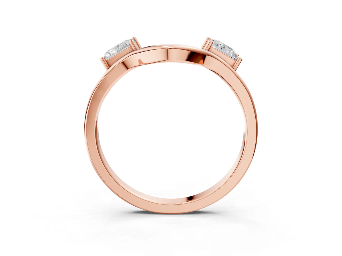 Rose gold Dual Round Diamond Open Band Ring with Prong Setting_3