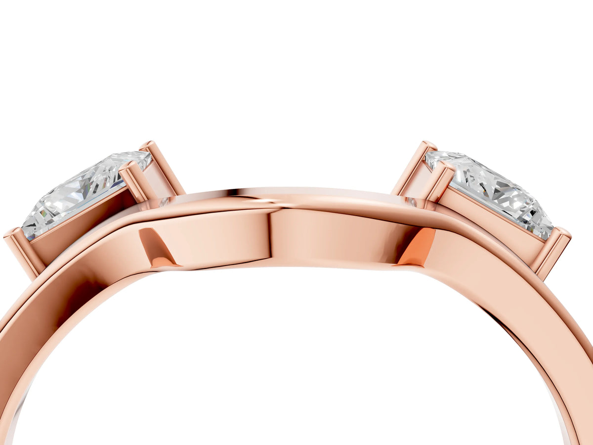Rose gold Dual Round Diamond Open Band Ring with Prong Setting_4
