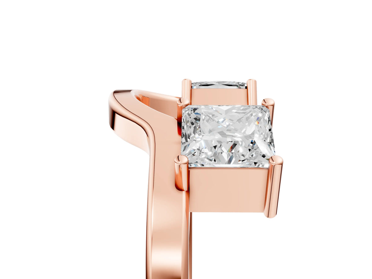 Rose gold Dual Round Diamond Open Band Ring with Prong Setting_5