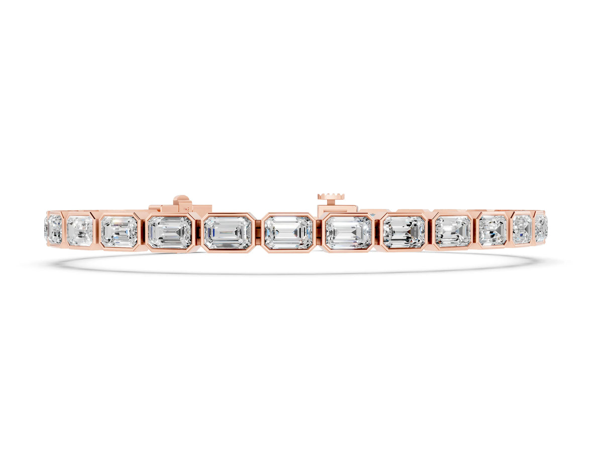 Rose gold East-West Emerald Cut Diamond Tennis Bracelet with Bezel Setting