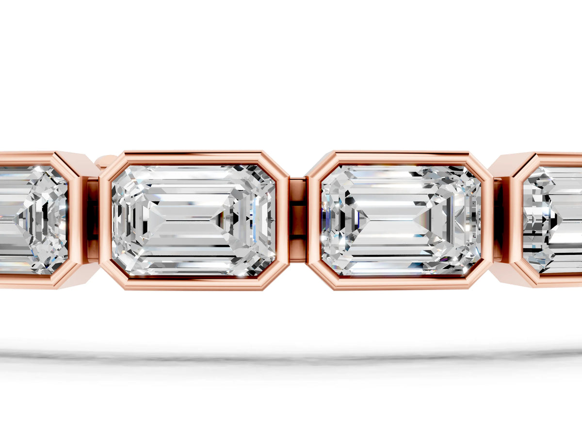 Rose gold East-West Emerald Cut Diamond Tennis Bracelet with Bezel Setting_1
