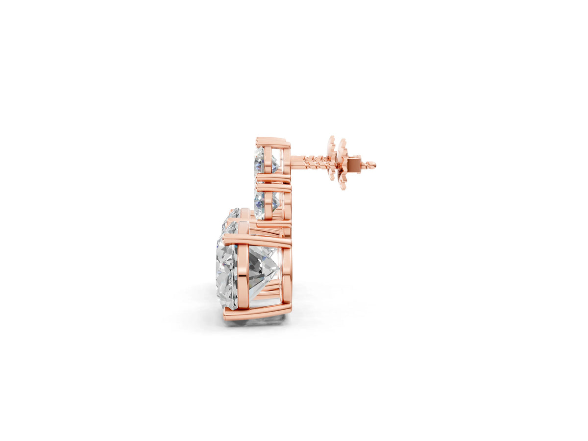Rose gold East-West Oval Diamond Cluster Stud Earrings with Round Diamond Accents_1
