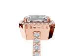 Rose gold Emerald Cut Cut Diamond Halo Engagement Ring with Milgrain Detail and Pavé Band_5