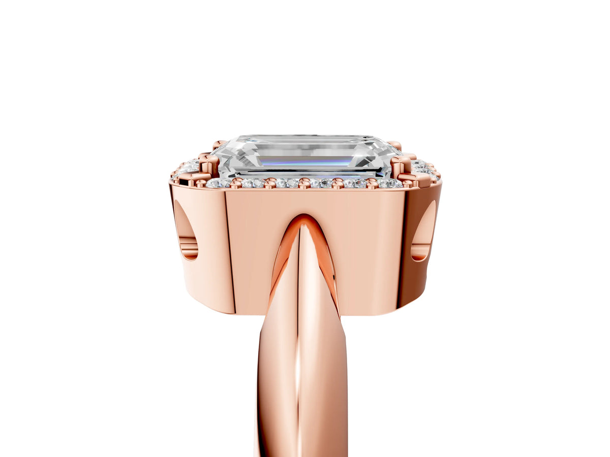 Rose gold Emerald Cut Cut Diamond Halo Engagement Ring with Split Shank and Four-Prong Setting_5
