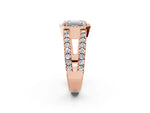 Rose gold Emerald Cut Cut Halo Split Shank Diamond Ring with Four-Prong Setting_2