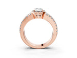 Rose gold Emerald Cut Cut Halo Split Shank Diamond Ring with Four-Prong Setting_3