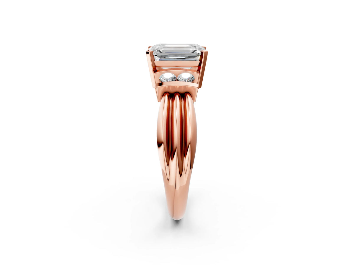 Rose gold Emerald Cut Cut Three-Stone Channel Set Ring with Bar Prongs_2