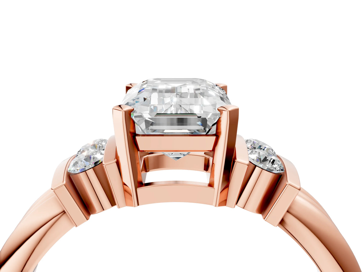 Rose gold Emerald Cut Cut Three-Stone Channel Set Ring with Bar Prongs_4